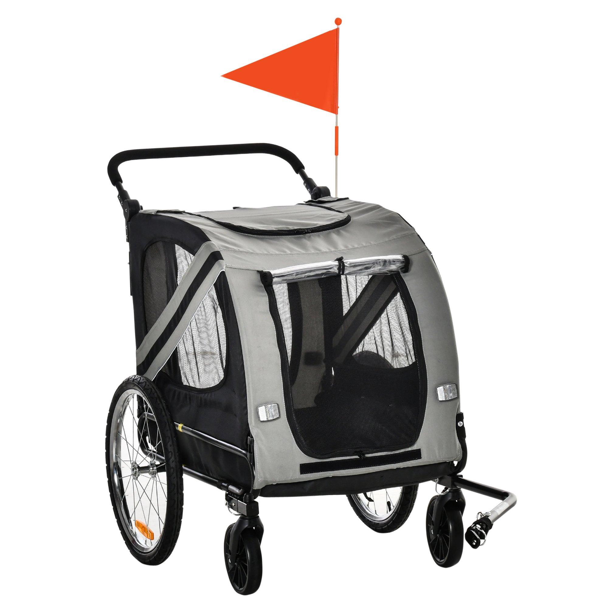 Dog Bike Trailer 2-in-1 Pet Stroller Cart Bicycle Carrier Attachment for Travel in steel frame with 