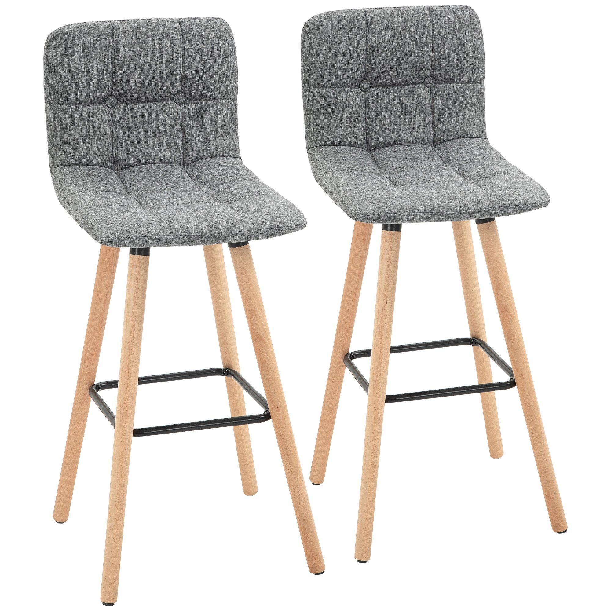 Bar stool Set of 2 Armless Button Tufted Counter Chairs Wood Legs