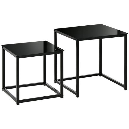 HOMCOM Nest of 2 Side Tables Set of Bedside Tables with Tempered Glass 1