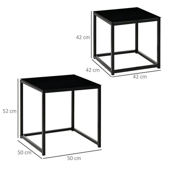 HOMCOM Nest of 2 Side Tables Set of Bedside Tables with Tempered Glass 3
