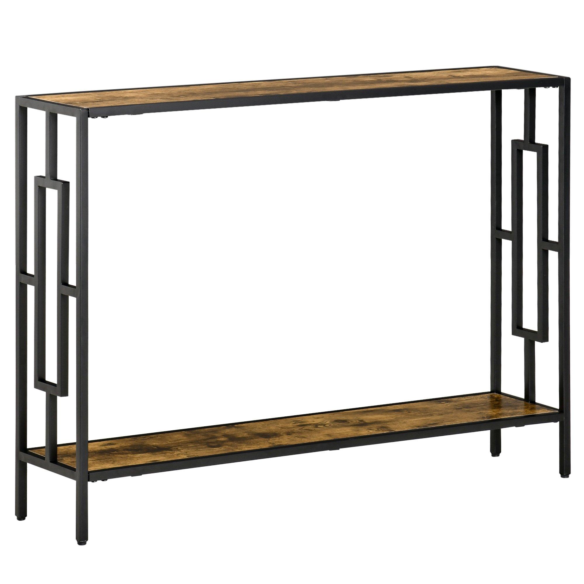 Industrial Console Table with Storage Shelf Narrow Dressing Desk