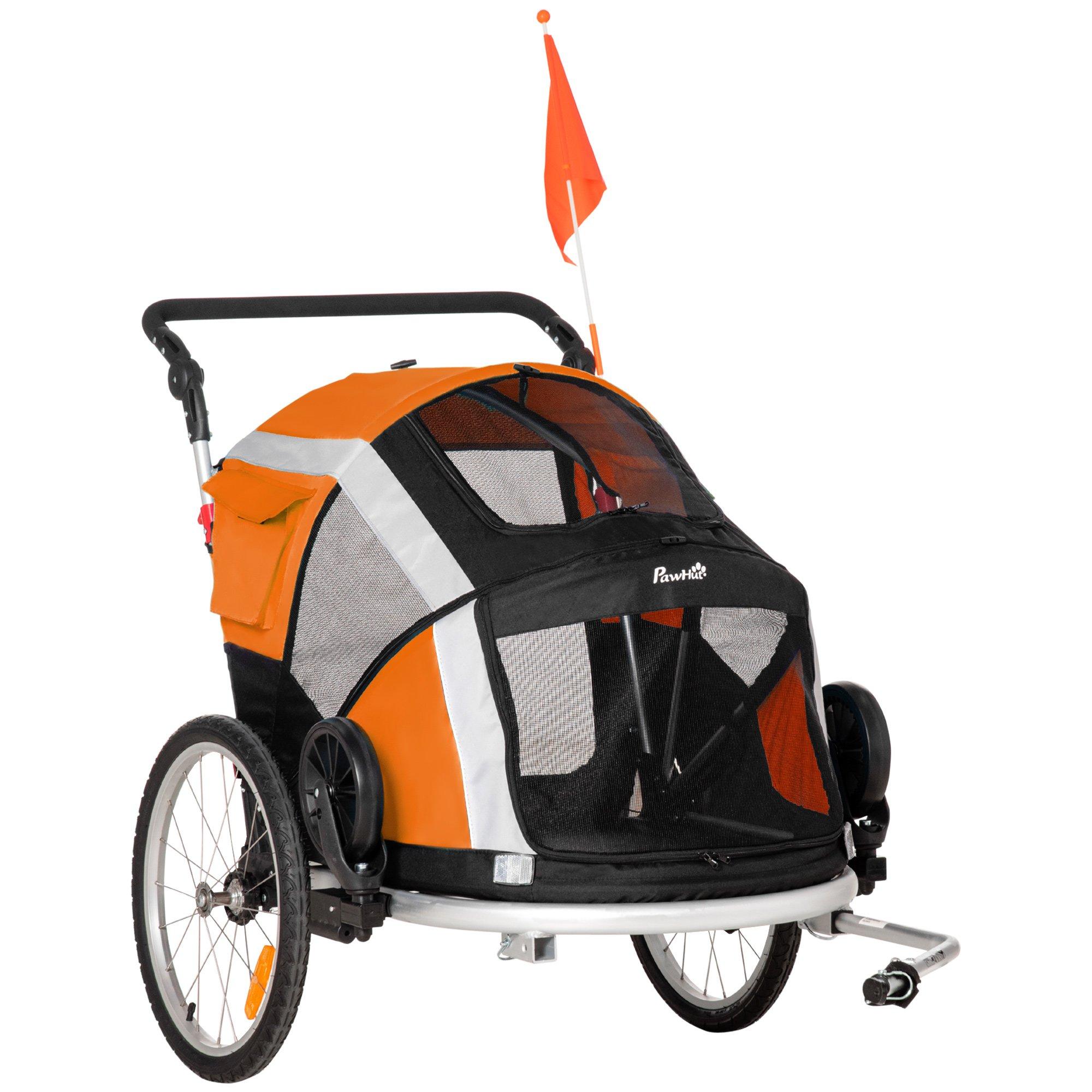 Dog Bike Trailer 2-in-1 Pet Stroller for Large Dogs Cart Foldable Bicycle Carrier Aluminium Frame wi