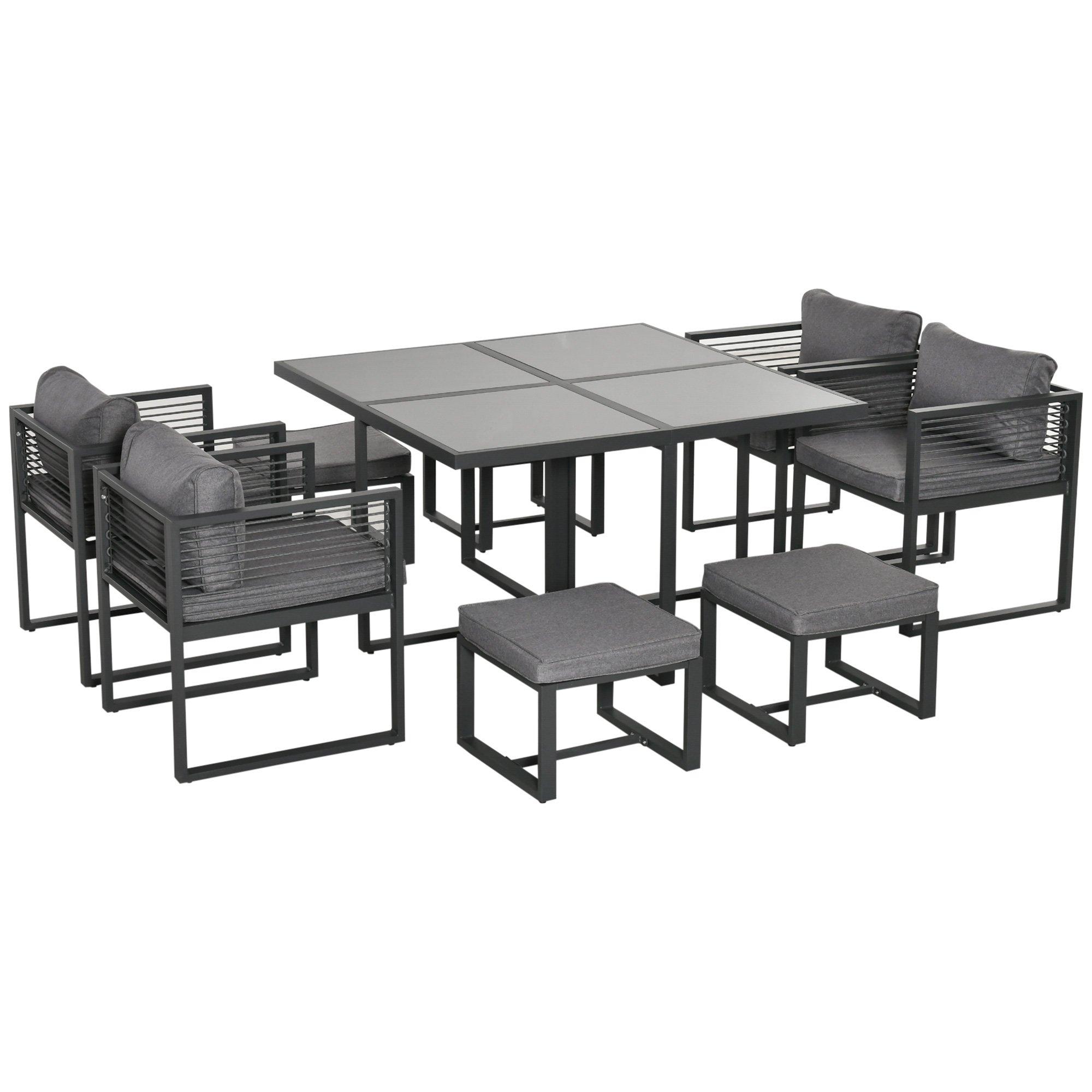 8 Seater Aluminium  Garden Dining Cube Setwith 4 Chairs 4 Footstools