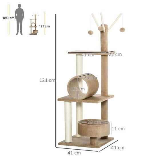 PAWHUT 121cm Cat Tree Tower for Indoor Kitten Activity Centre with Tunnel 3