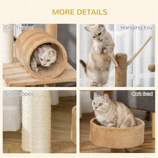 PAWHUT 121cm Cat Tree Tower for Indoor Kitten Activity Centre with Tunnel 5