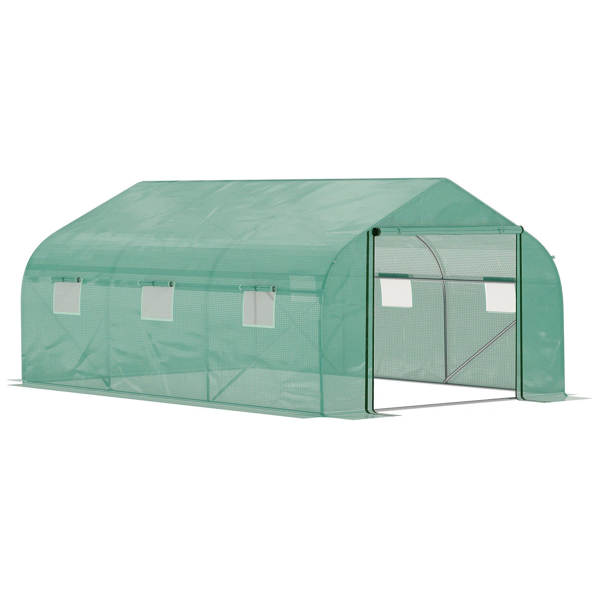 Outdoor Tunnel Greenhouse with Roll Up Door 6 Windows