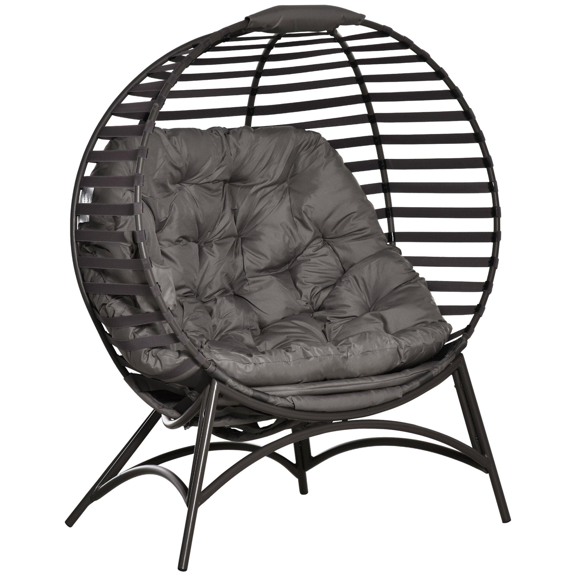 Egg Chair with Cushion Steel Frame and Side Pocket for Indoor Outdoor