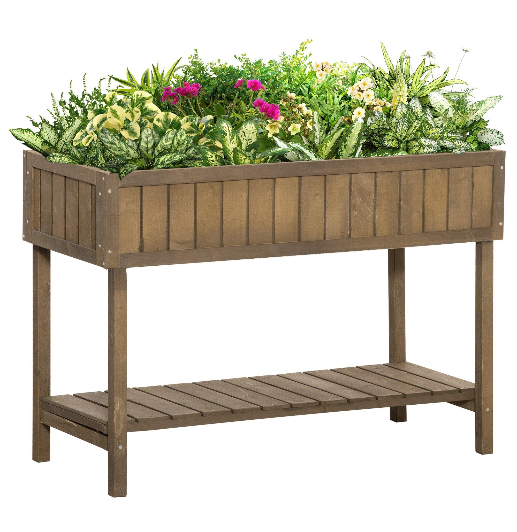 Wooden Herb Planter Stand 8 Cubes Bottom Shelf Raised Bed