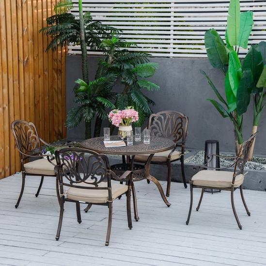 OUTSUNNY 4 Seater Outdoor Dining Set with Cushions Parasol Hole Cast Aluminium 2