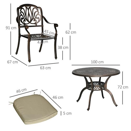 OUTSUNNY 4 Seater Outdoor Dining Set with Cushions Parasol Hole Cast Aluminium 3