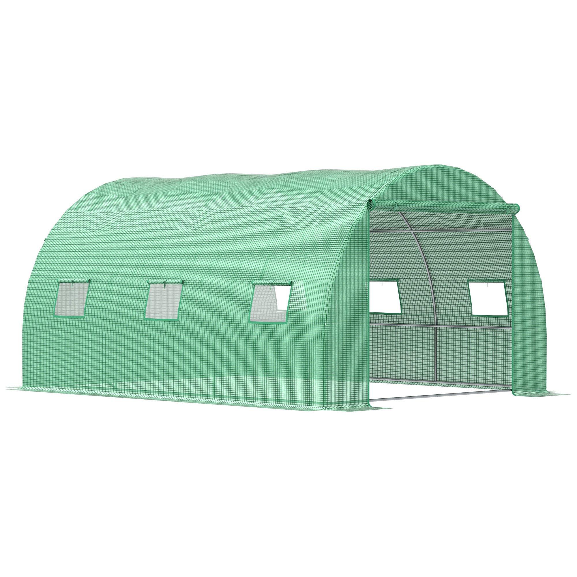 Tunnel Greenhouse w/ PE Cover, Outdoor Plant House w/ Door & Window