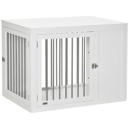 PAWHUT Dog Crate Pet Cage End Table with Two Doors for Medium Large Dog, White 1