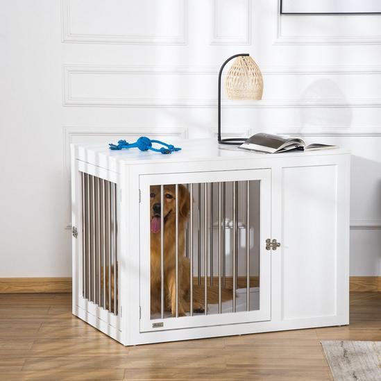 PAWHUT Dog Crate Pet Cage End Table with Two Doors for Medium Large Dog, White 2