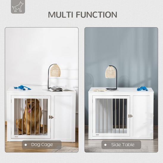 PAWHUT Dog Crate Pet Cage End Table with Two Doors for Medium Large Dog, White 4