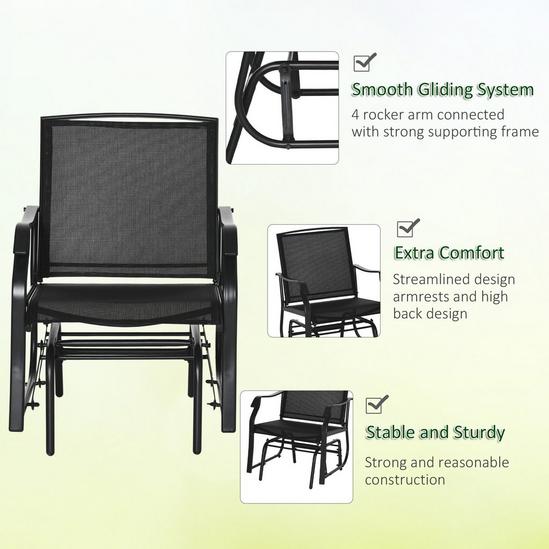 OUTSUNNY 3 PCS Outdoor Sling Fabric Rocking Glider Chair with Table Set 5