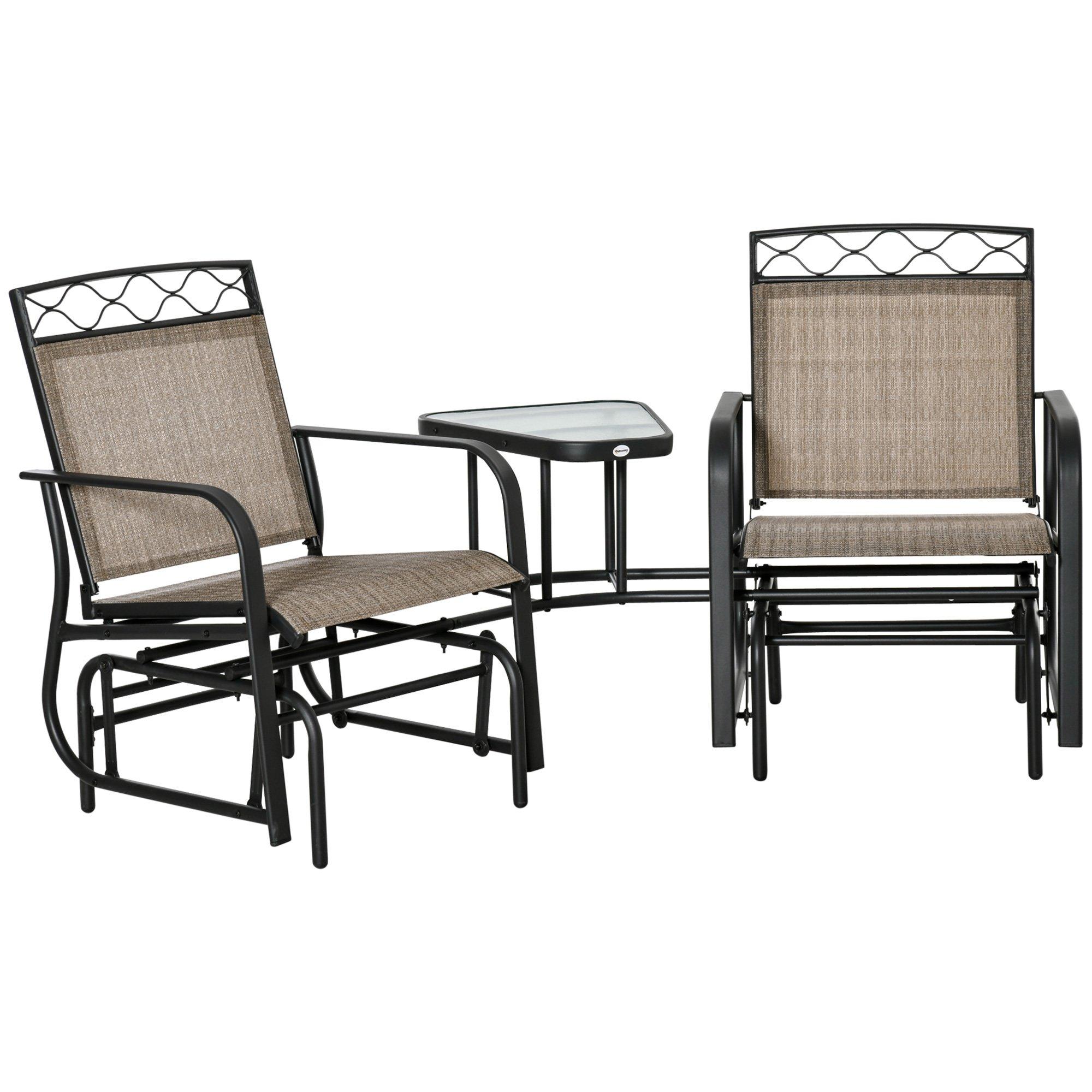 2-Person Outdoor Glider Rocker Chair with Center Table for Backyard