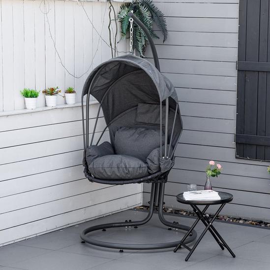 OUTSUNNY Hanging Egg Chair Swing Hammock Chair with Stand Retractable Canopy 2