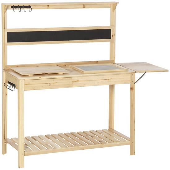 OUTSUNNY Potting Bench Table Workstation w/ Chalkboard, Sink, Hooks Drawer 1