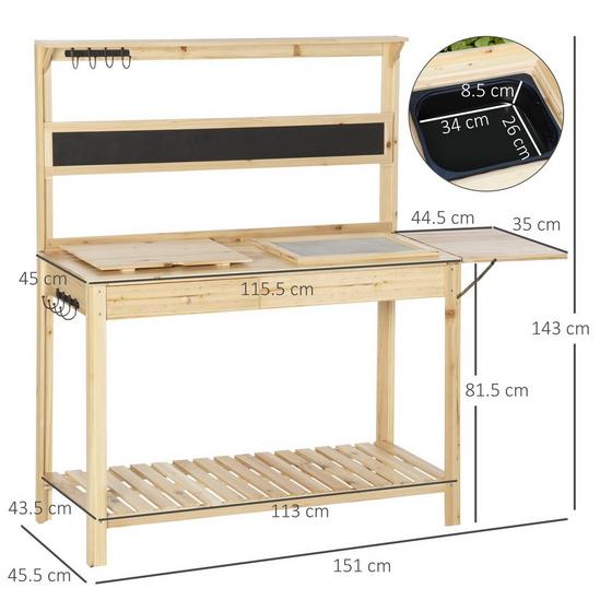 OUTSUNNY Potting Bench Table Workstation w/ Chalkboard, Sink, Hooks Drawer 5