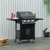 OUTSUNNY 3 Burner Gas Grill Portable BBQ Trolley with 4 Wheels and Side Shelves thumbnail 2