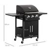 OUTSUNNY 3 Burner Gas Grill Portable BBQ Trolley with 4 Wheels and Side Shelves thumbnail 5