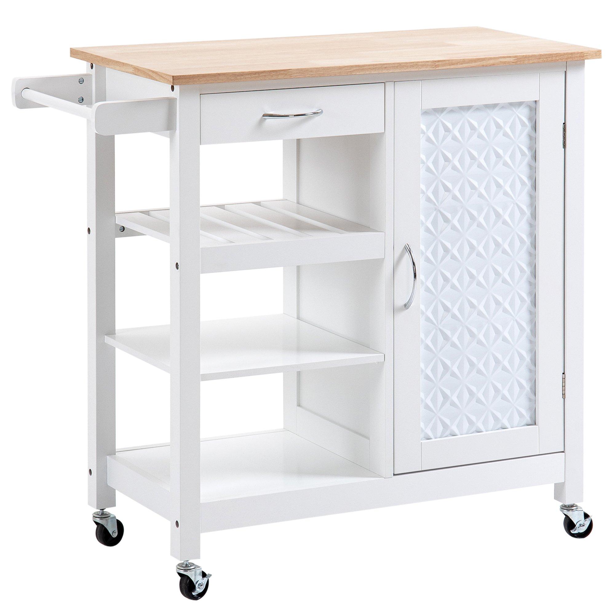 Compact Kitchen Trolley Utility Cart on Wheels with Embossed Door