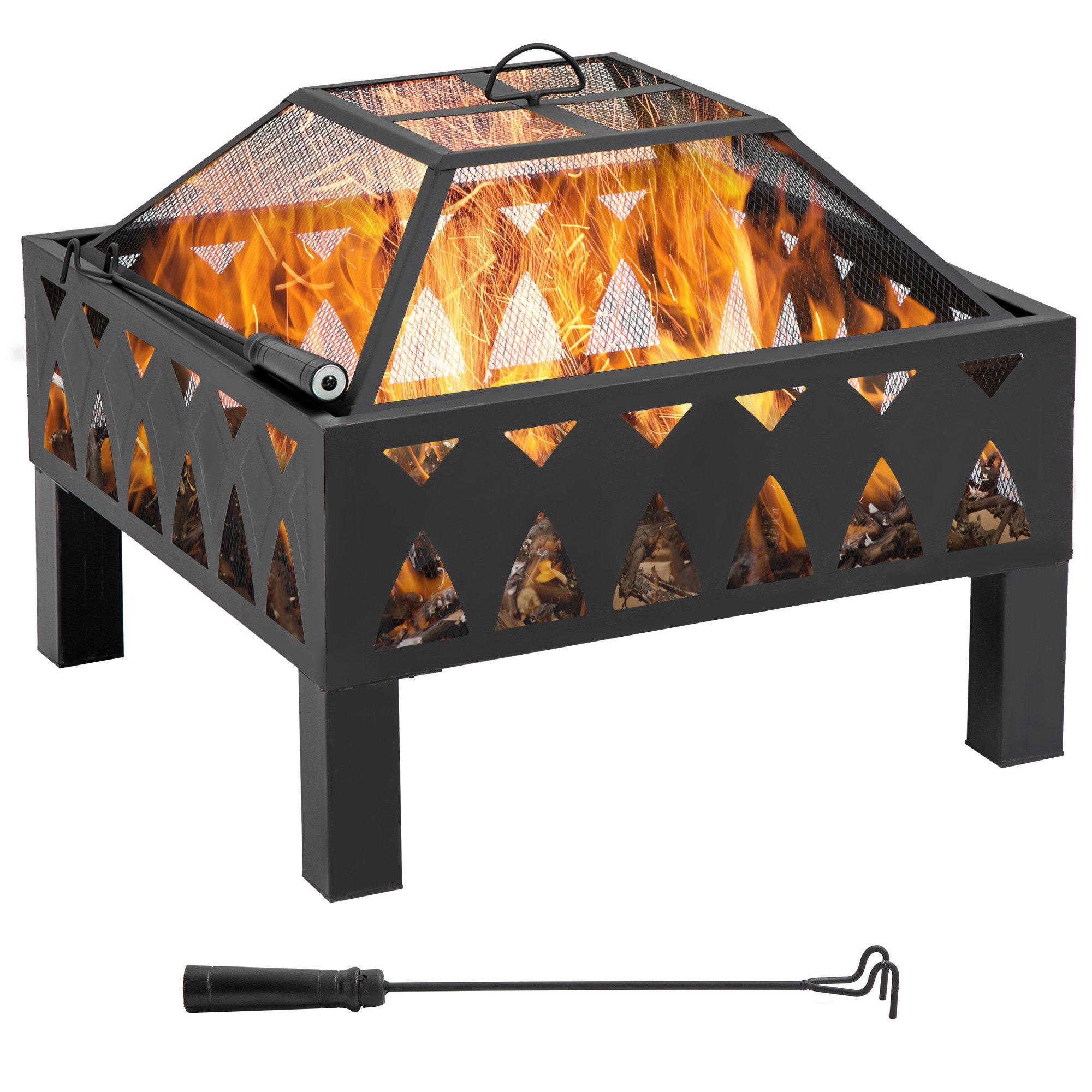 Outdoor Fire Pit with Screen and Poker, Backyard Wood Burner