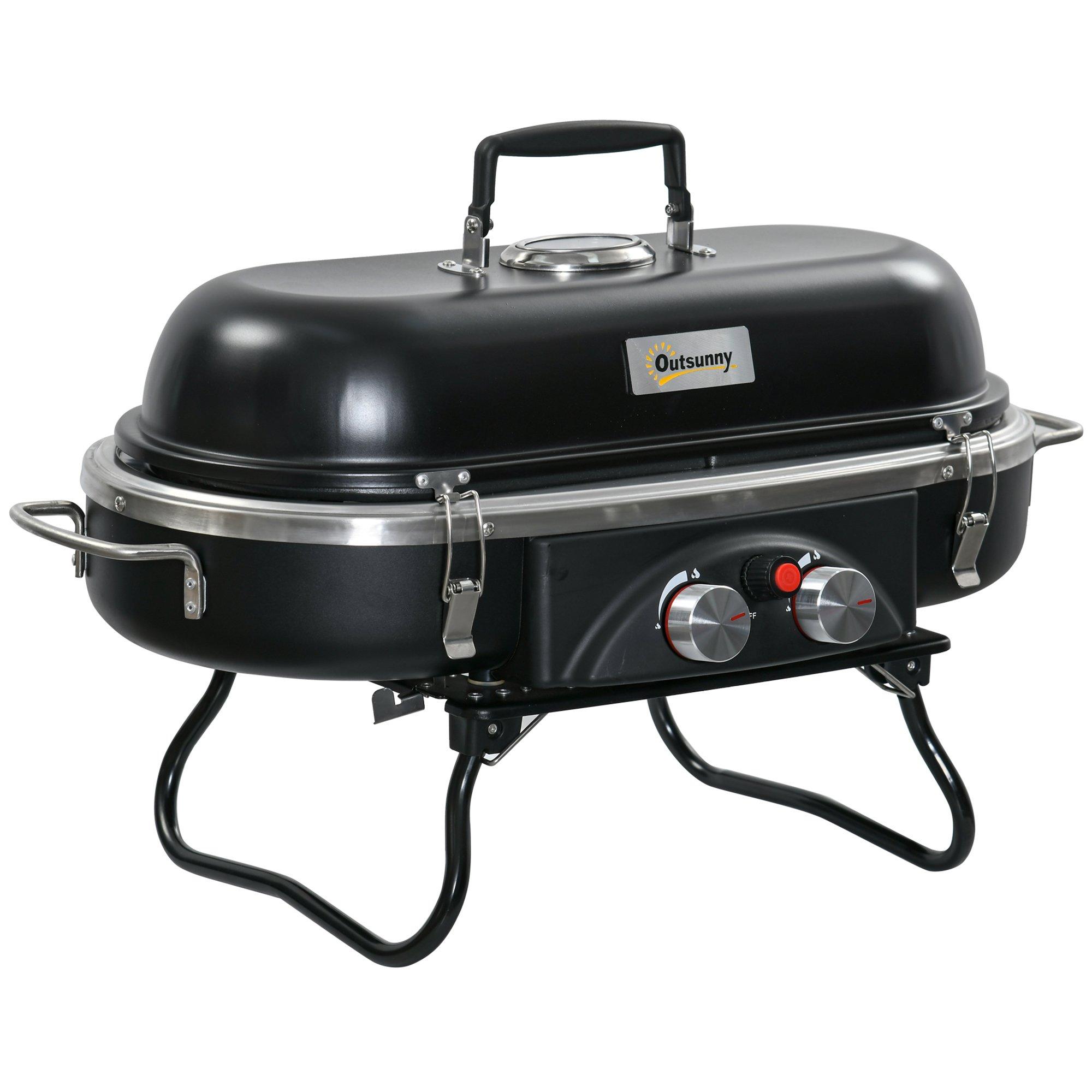 Foldable 2 Burner Gas BBQ Grill with 2 Burners Camping Picnic Cooking
