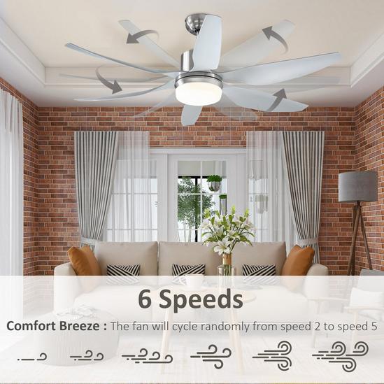 HOMCOM Reversible Ceiling Fan with Light 6 Blades Indoor LED Lighting Fan 4