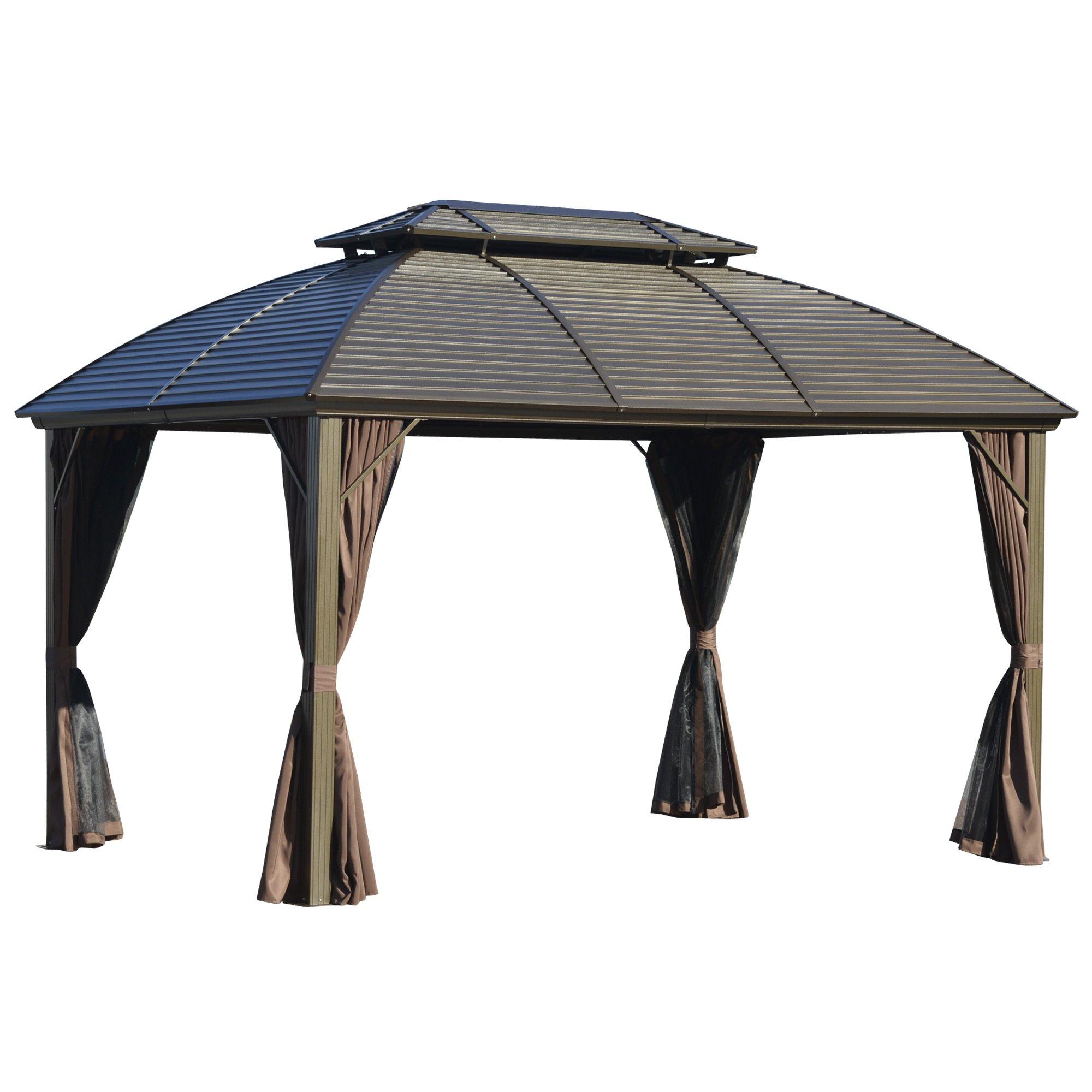 3.65 x 3(m) Aluminum Outdoor Gazebowith Hardtop Double Roof Sidewalls