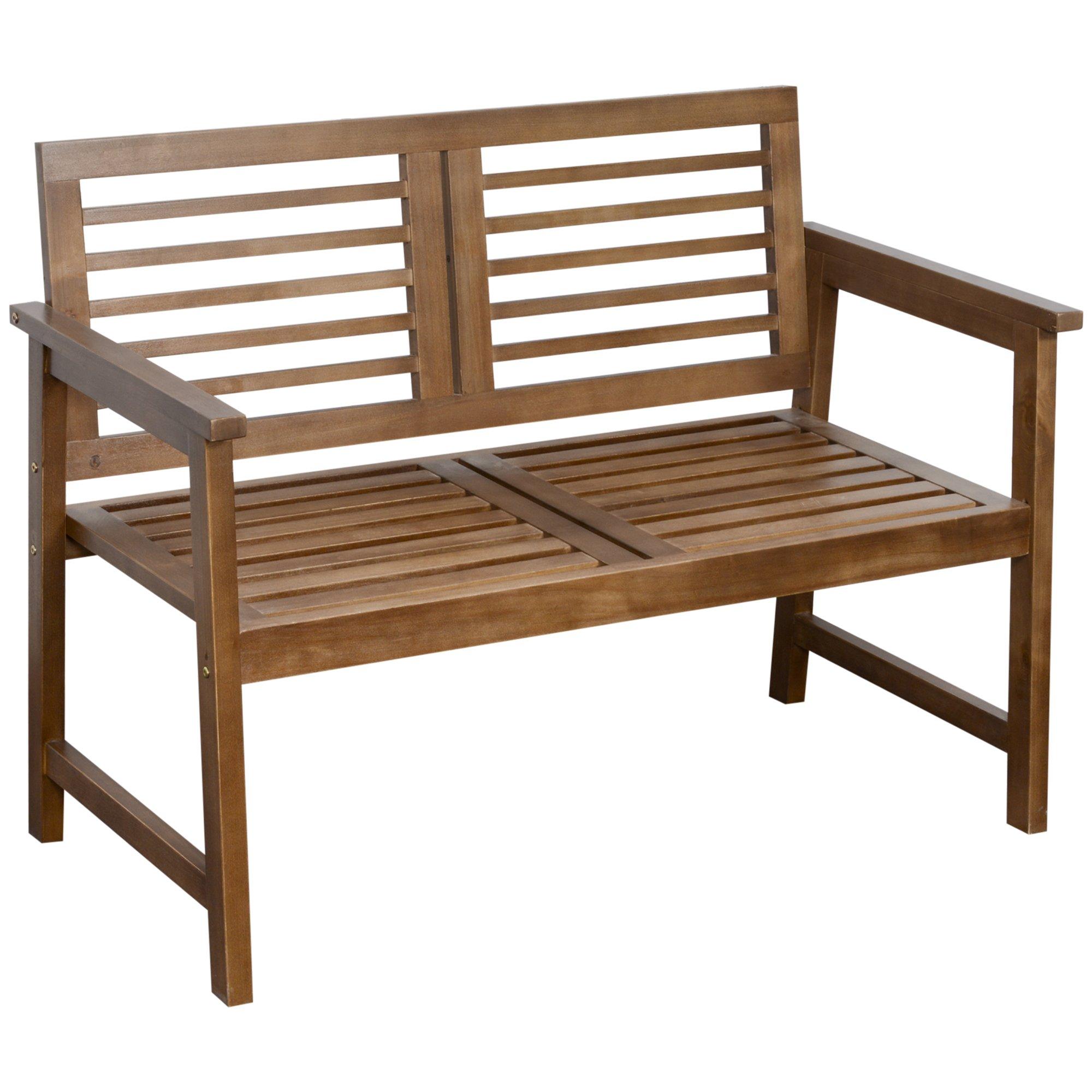 2-Seater Wooden Garden Bench with Backrest and Armrest for Yard