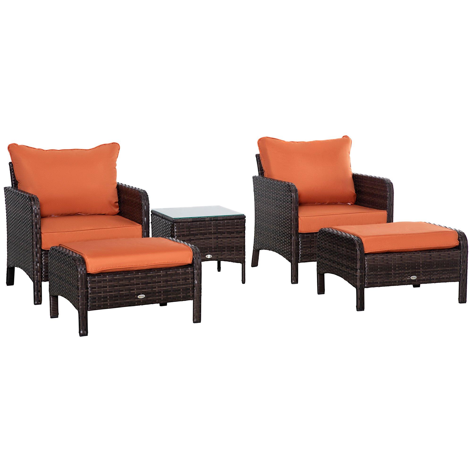 Outsunny  5pcs Outdoor Furniture Set Wicker Conversation Set Brown