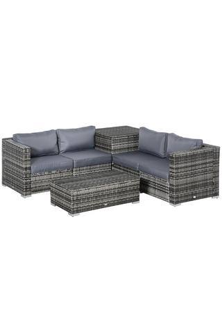 Product 6 PCs Rattan Furniture Sofa Set Side Table Garden Patio Conversation with Cushion Grey