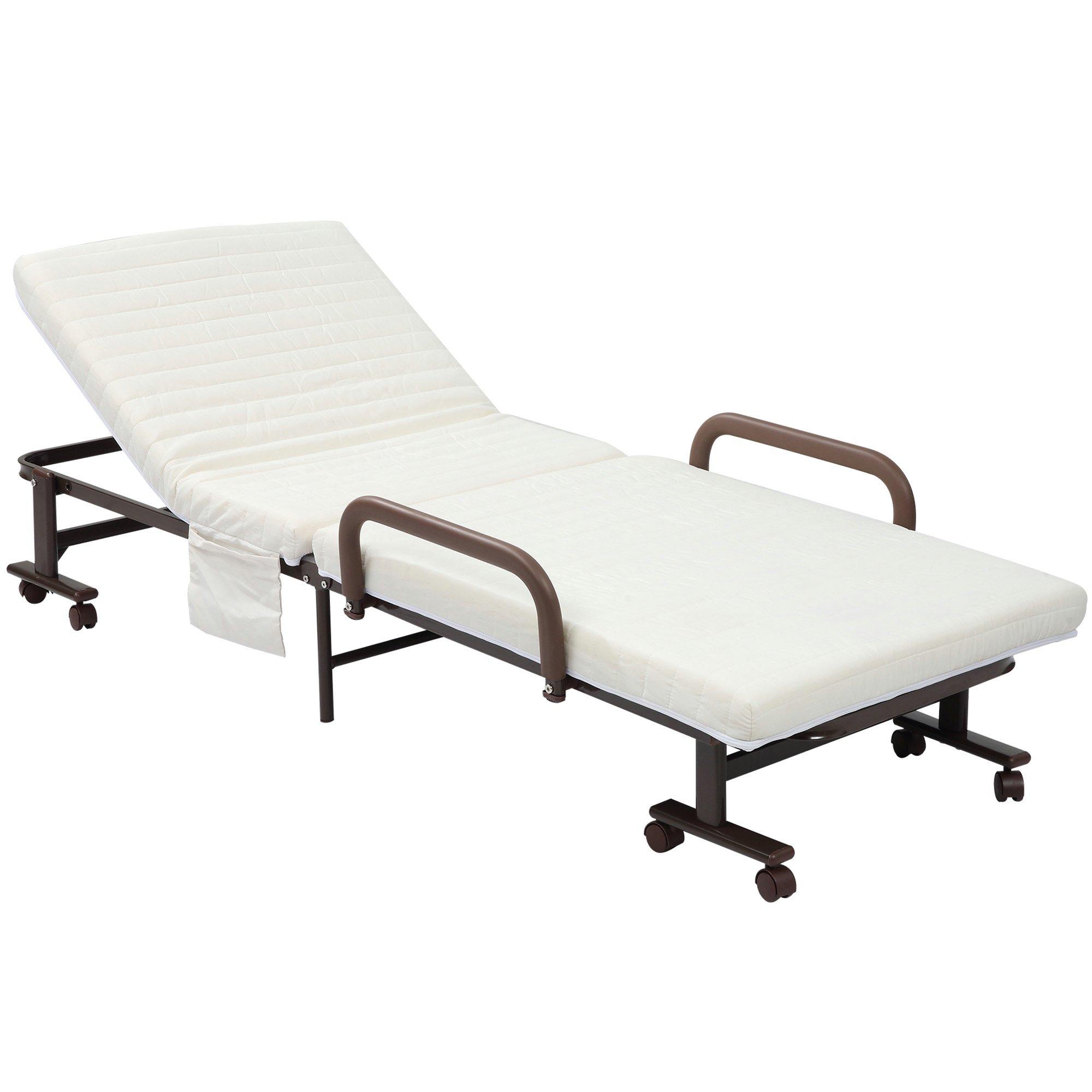 Folding Bed with Mattress Guest Bed with Adjustable Backrest & Wheels