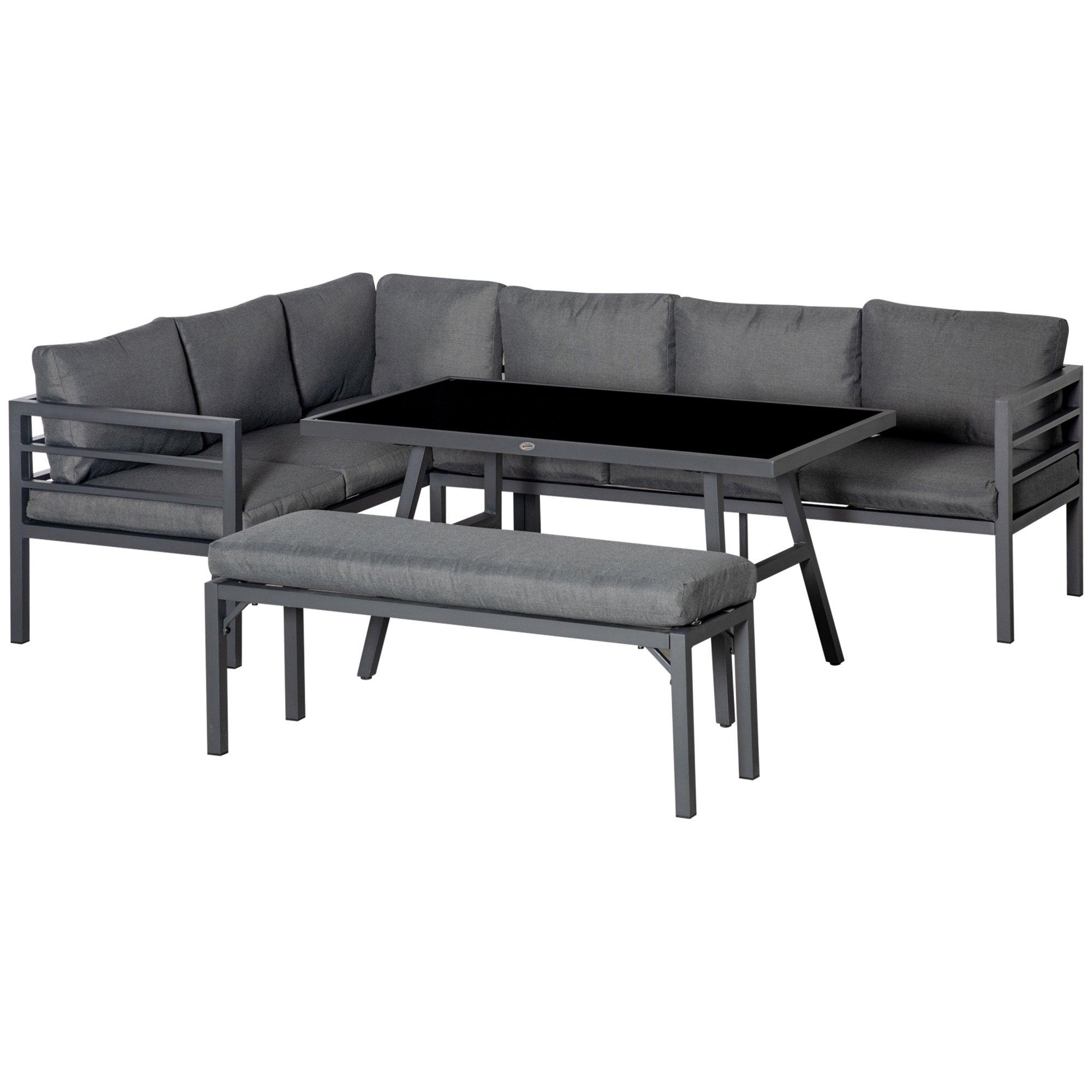 Outsunny 8-Seater Aluminium Garden Dining Sofa Set with Cushions