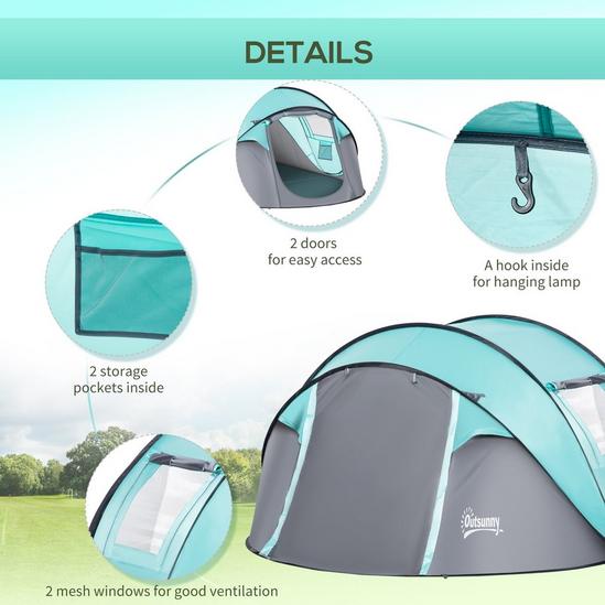 OUTSUNNY 4 Person Camping Tent Pop-up Design w/ Mesh Vents for Hiking 6