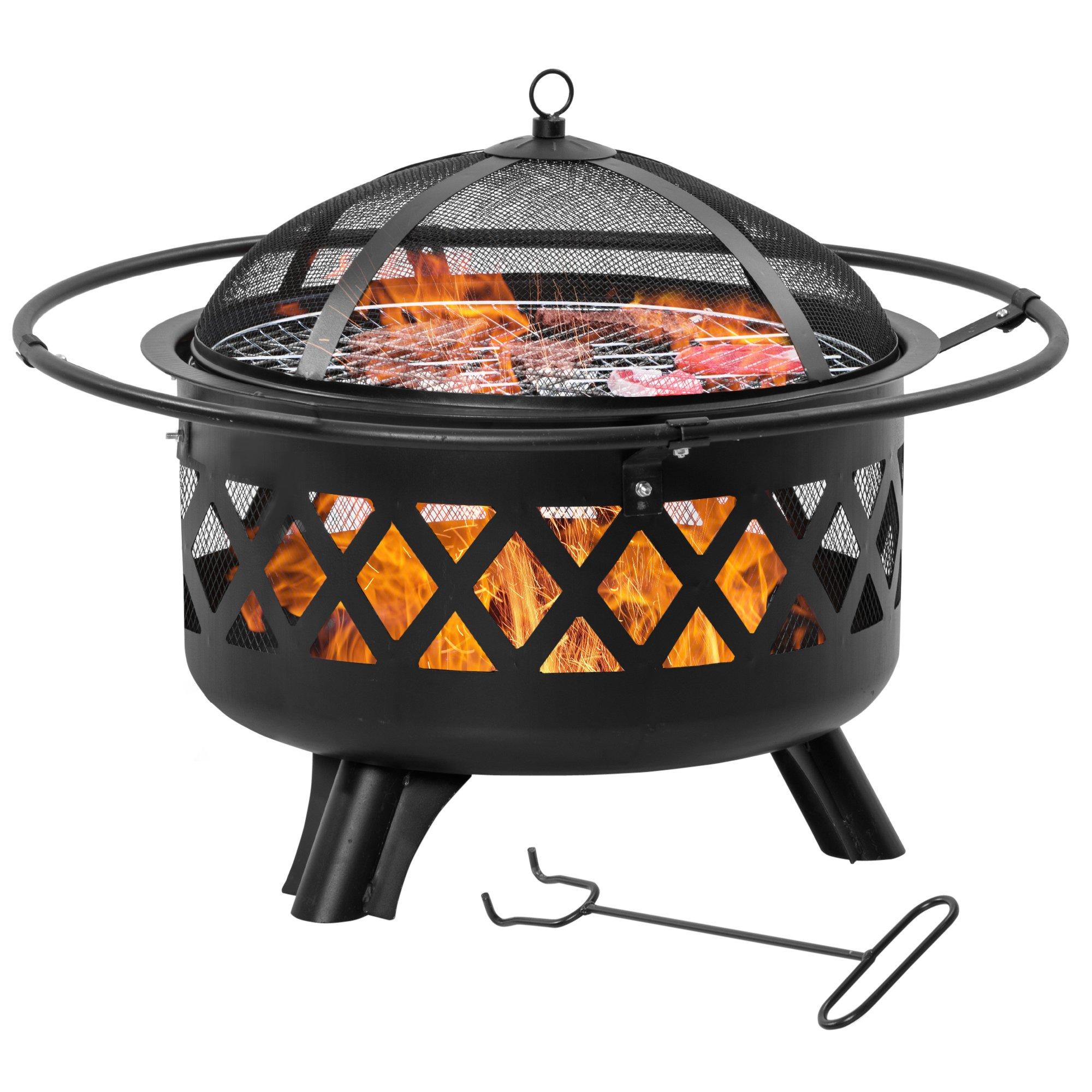 Outdoor Fire Pit Brazier with Cooking Grill Log Wood Charcoal Burner