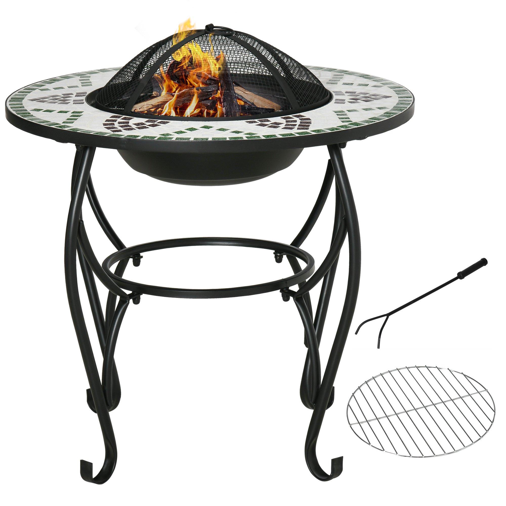 3-in-1 Outdoor Fire Pit, Garden Table with BBQ Grill Screen Cover