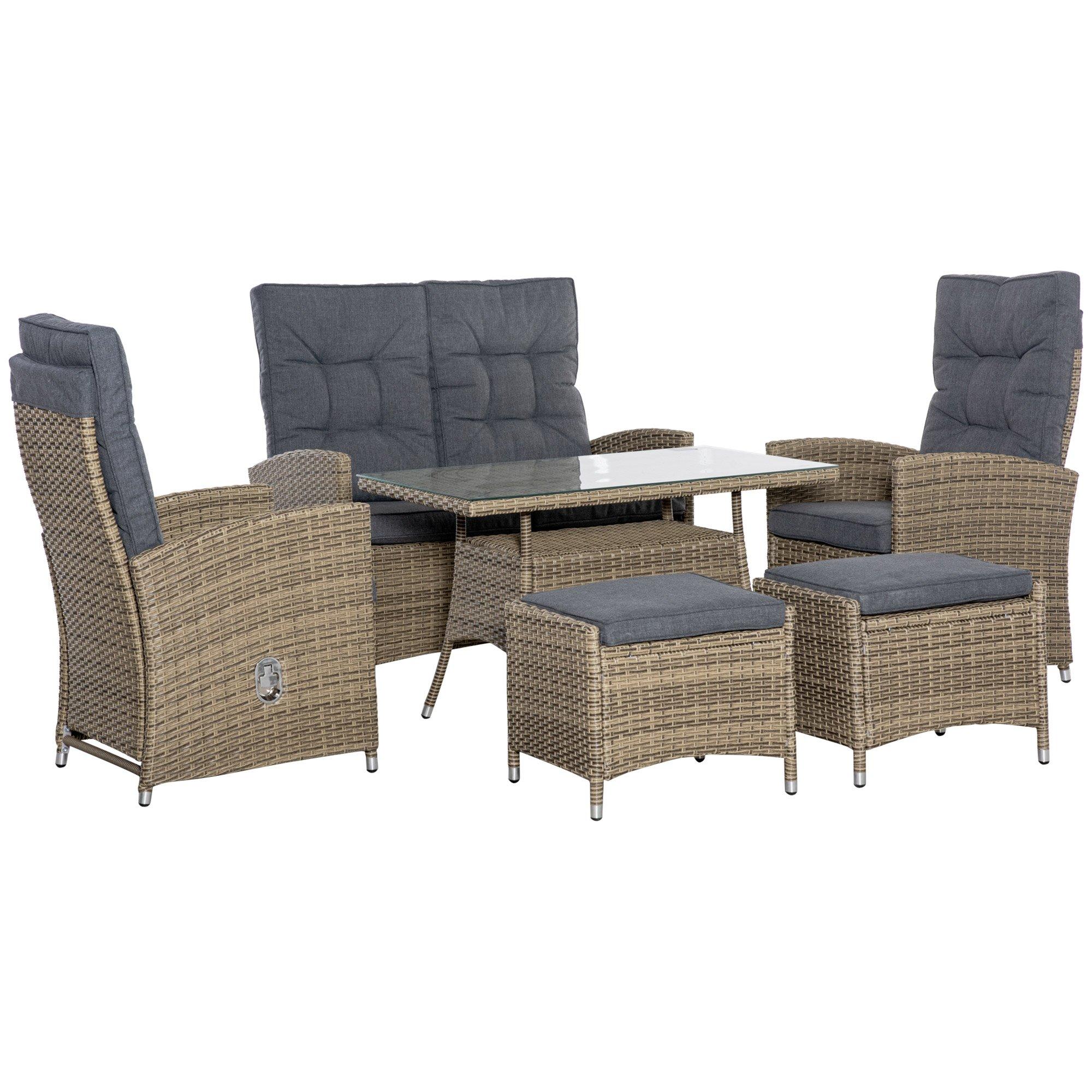6 PCS PE Rattan Dining Set Conversation Furniture Set with Chaise Lounge Chair