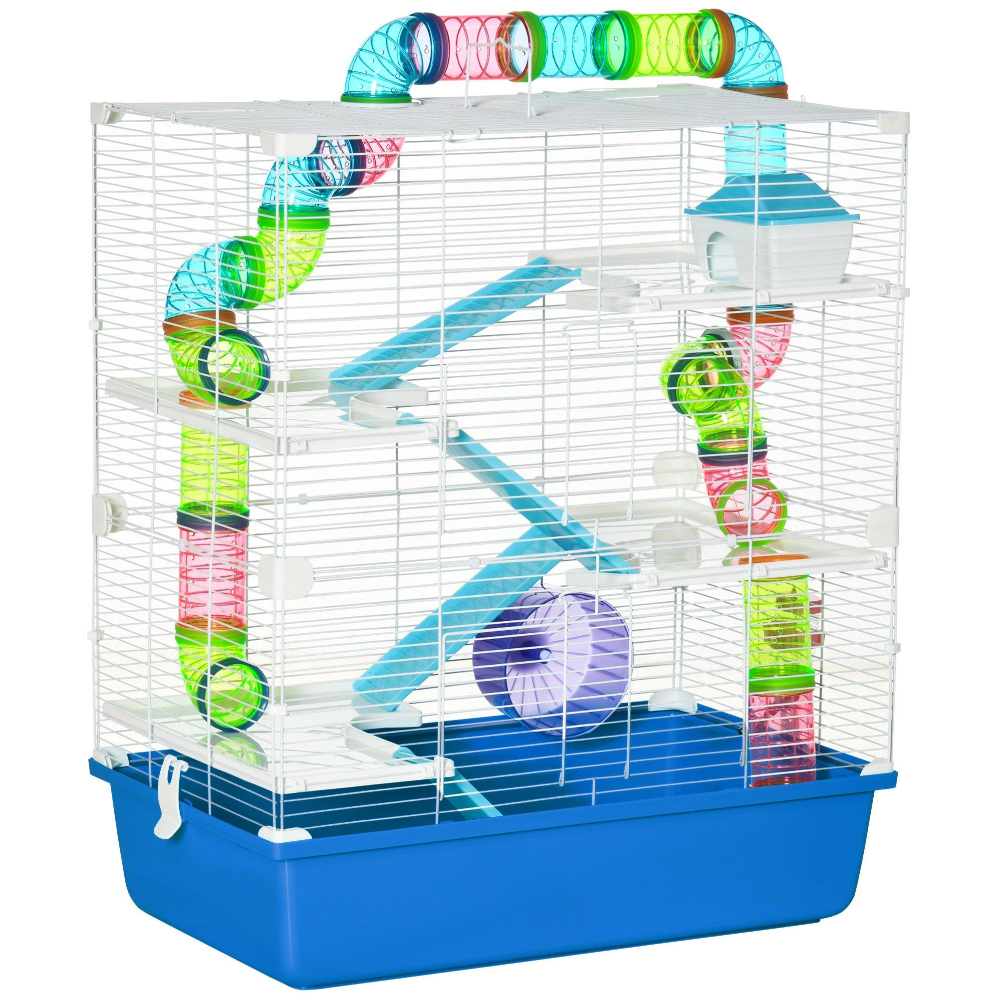 Five-Level Hamster Cage with Tubes, Water Bottle, Exercise Wheel