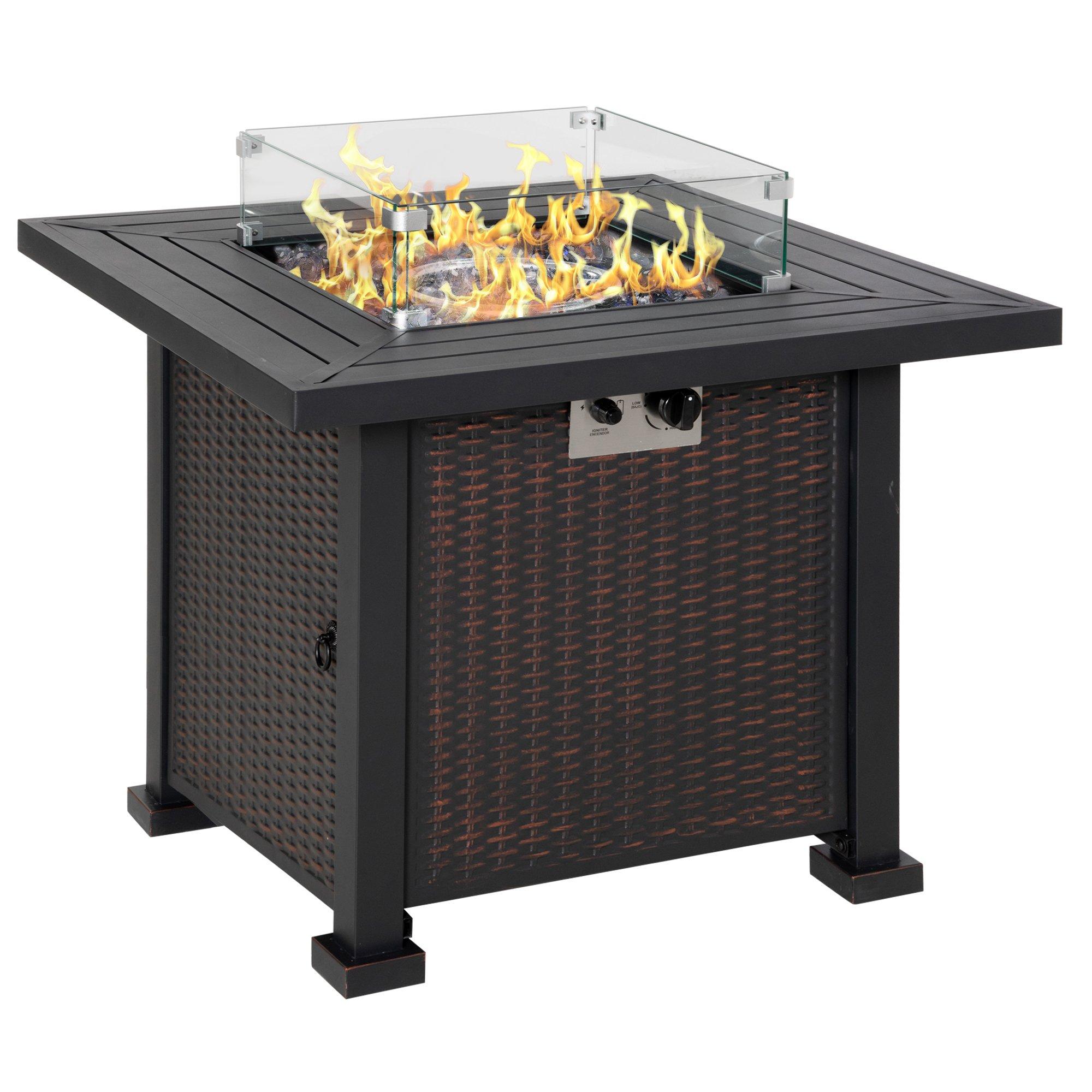 Outdoor Propane Gas Fire Pit Table with Wind Screen & Glass Beads