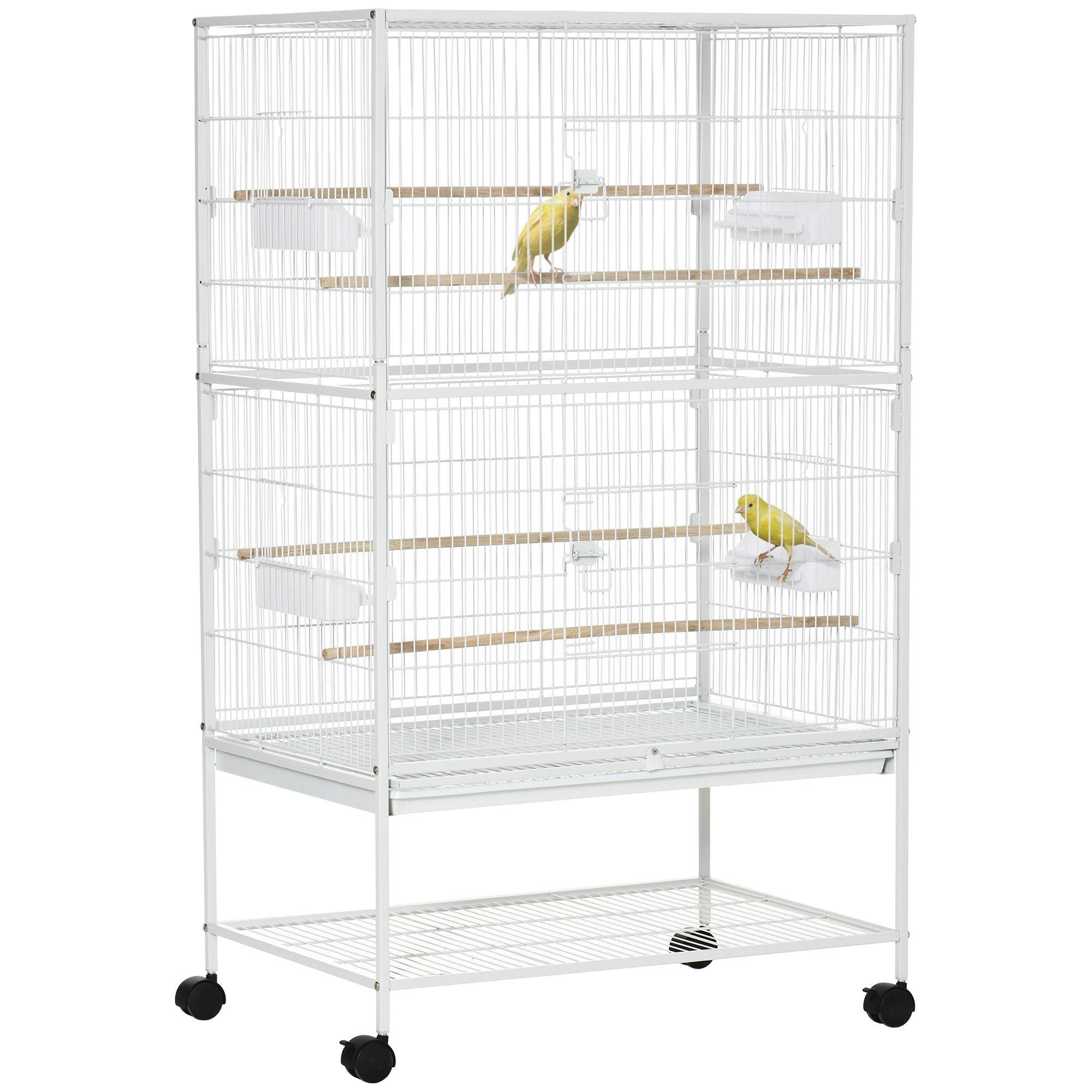 Bird Cage Aviary for Budgies Canaries with Rolling Stand Slide-Out Tray