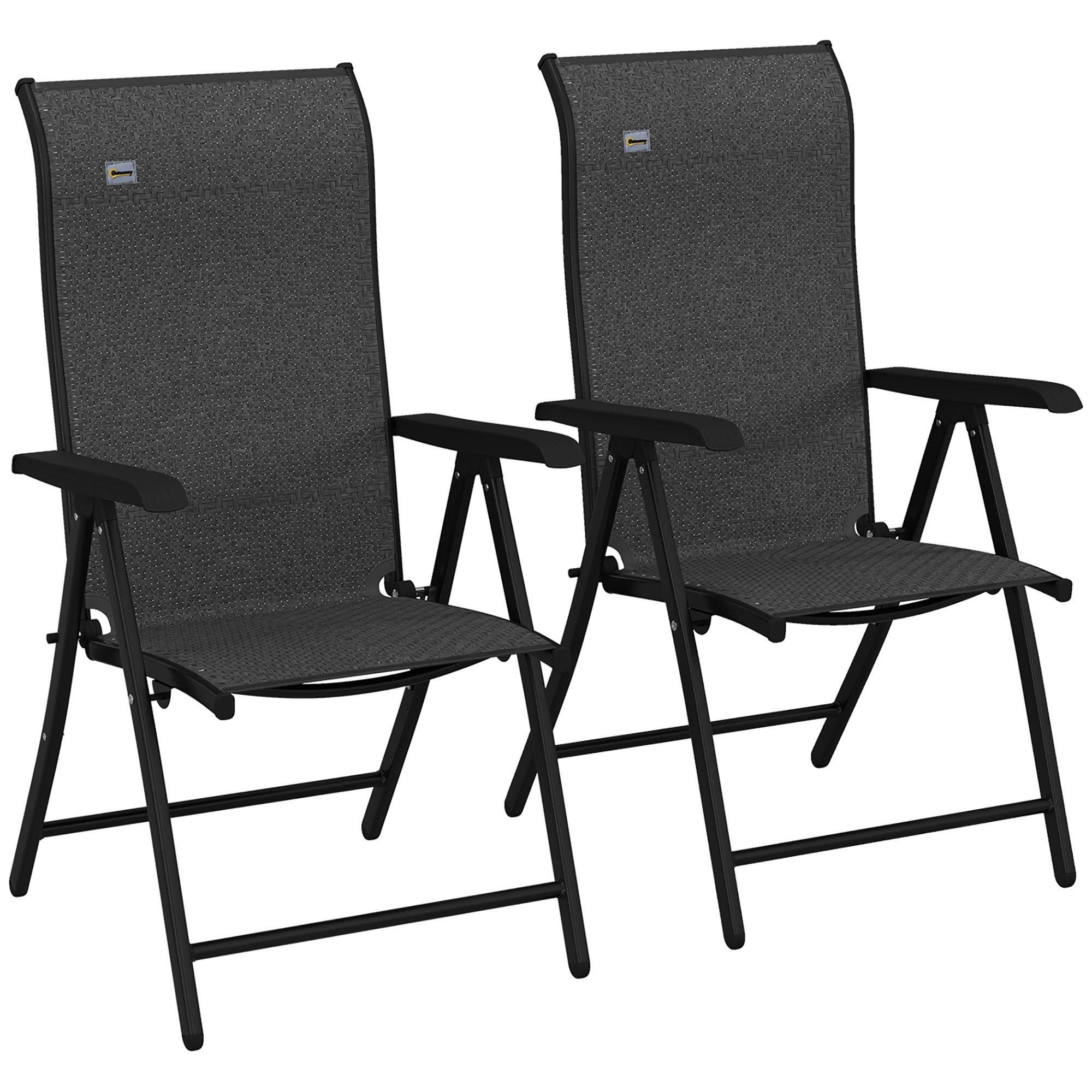 2 PCs Outdoor Rattan Folding Chair Set w/ 7 Levels Adjustable Backrest Grey