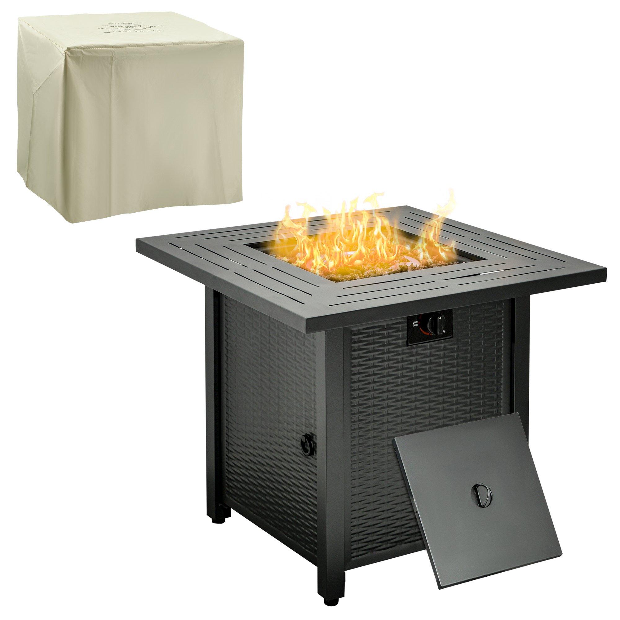 Outdoor Propane Gas Fire Pit Table w/ Rain Cover, 40000 BTU, Black