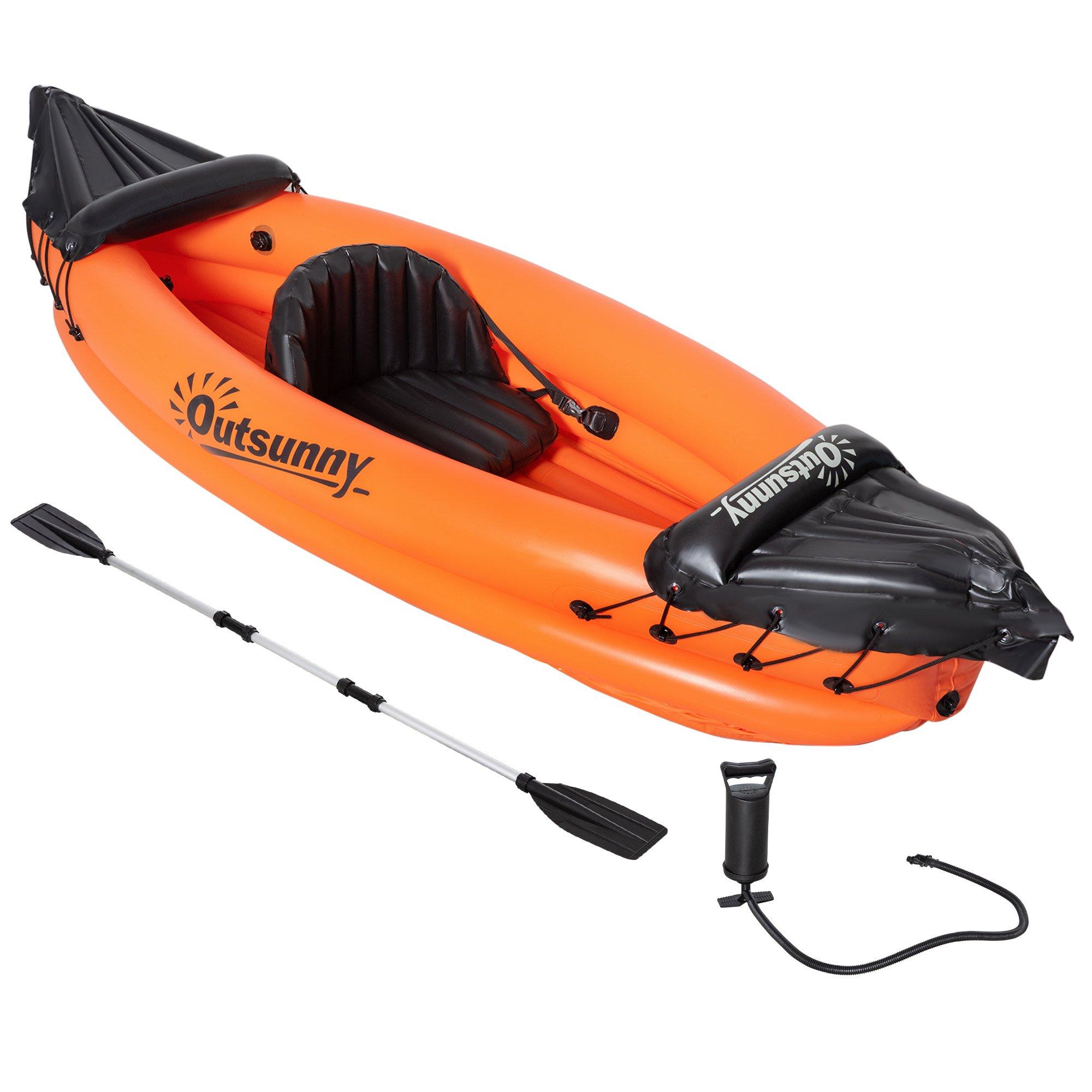 Inflatable Kayak, 1-Person Inflatable Boat With Air Pump, Aluminum Oar, Orange
