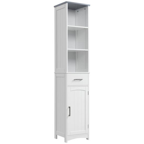 Kleankin Tall Bathroom Storage Cabinet Freestanding Linen Tower Slim Organizer 1