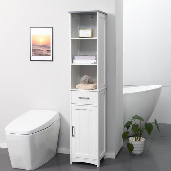 Kleankin Tall Bathroom Storage Cabinet Freestanding Linen Tower Slim Organizer 3