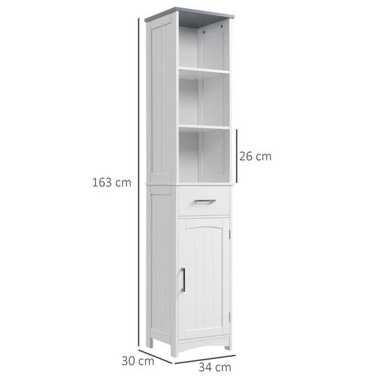 Kleankin Tall Bathroom Storage Cabinet Freestanding Linen Tower Slim Organizer 4