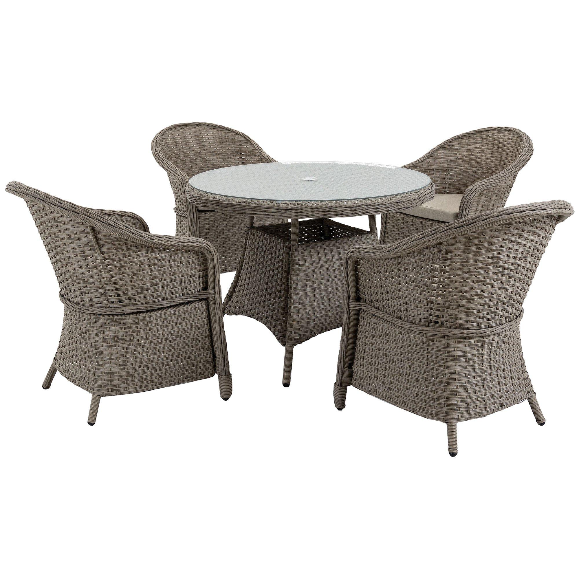 Photos - Garden Furniture Outsunny 5 Pieces Outdoor Patio PE Rattan Dining Set with Umbrella Hole and Cushion 