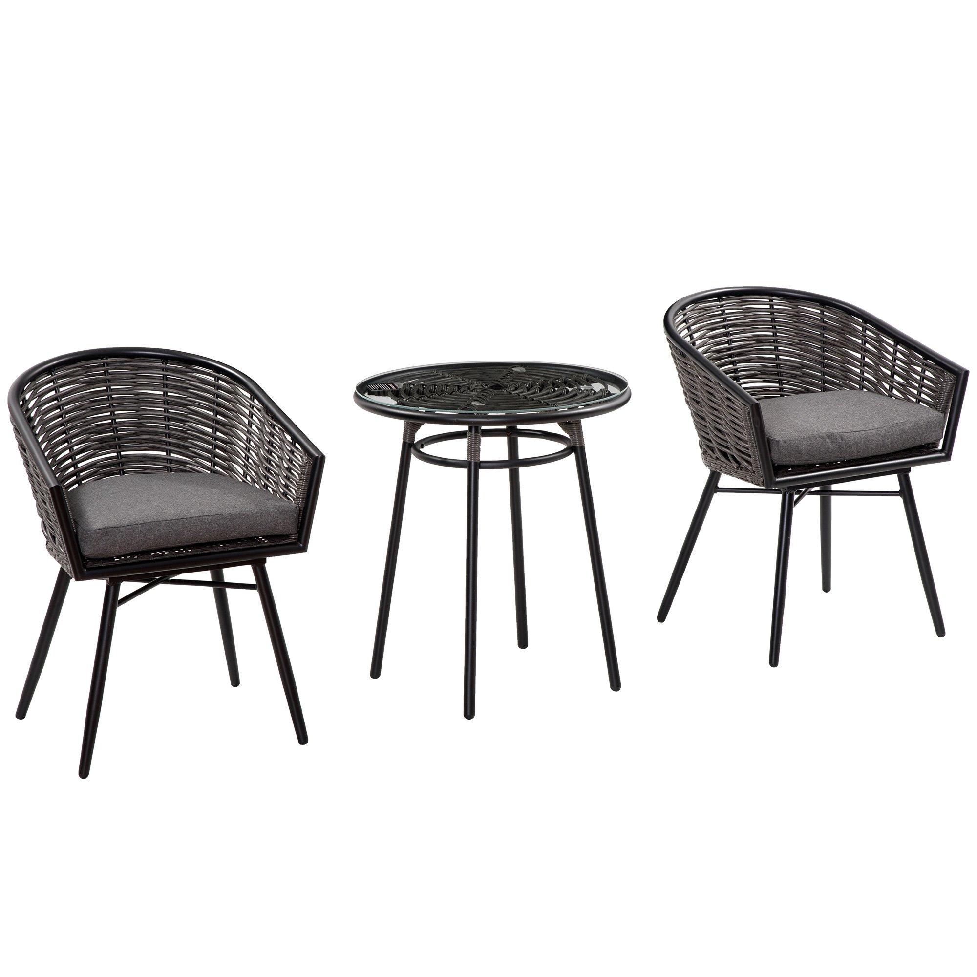 3 PCS Patio Resin Wicker Bistro Set w/ 2 Chairs & 1 Coffee Table for Garden